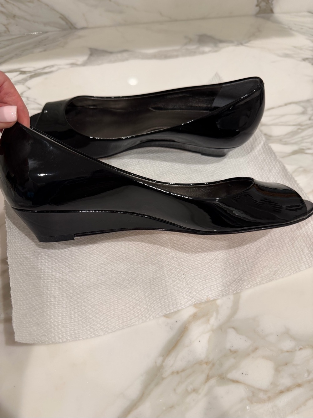 Cole Haan Black Patent Wedge Peep toe Ballet Flats